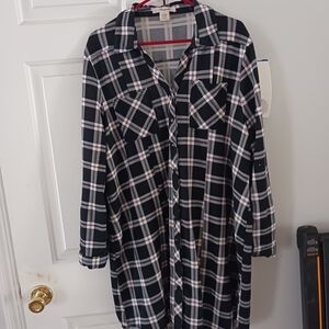 Passport Black and White Plaid Shirt Dress, Hint of Red.